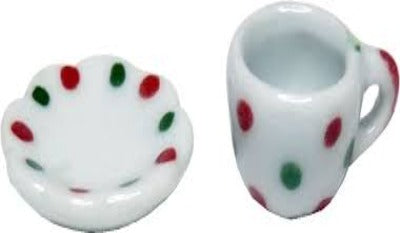 Red & Green Dotty Cup & Saucer
