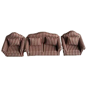Sofa Set Burgundy Gold Stipe