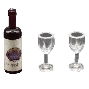 Wine Bottle With Label and 2 Empty Glasses
