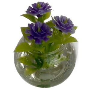 Glass Bowl of Purple Flowers