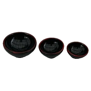 3 Black Bowls With Red Trim