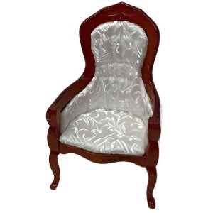 Chair With Arms White Fabric Brown Wood