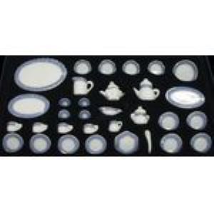35 Piece Ceramic Dinner Set Blue Trim