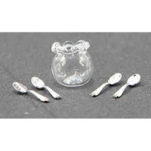 Glass Sugar bowl And 4 Spoons