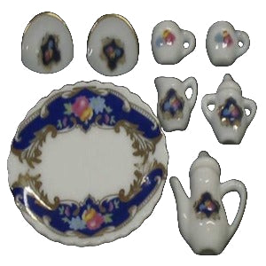 10 Piece Ceramic Tea Set Blue Design