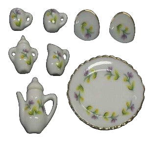 10 Piece Ceramic Tea Set Delicate Purple Flower