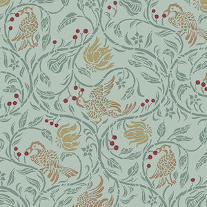 Birds And Berries Wallpaper In Green