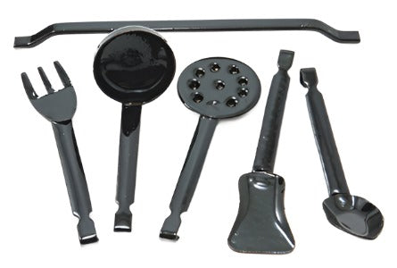5 Black Utensils With Hanging Rod
