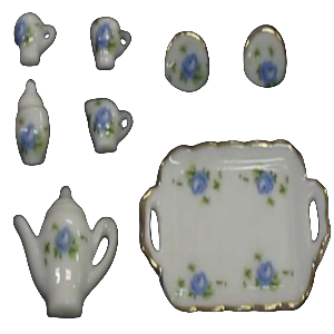 10 Piece Ceramic Tea Set White And Blue Floral