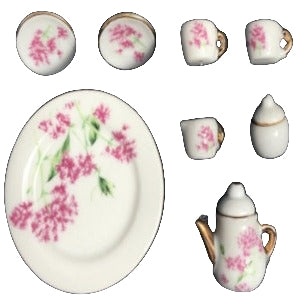 10 piece Ceramic Tea Set Pink Flower