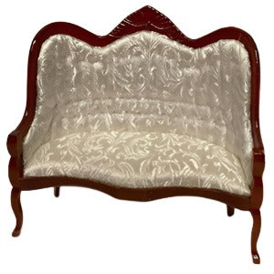 Sofa Seat White Fabric Brown Wood