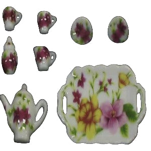 10 Piece Ceramic Tea set White And Floral