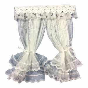 Lace Curtain With Blue Floral Trim