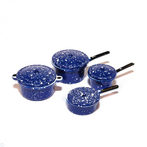 Blue Pots and Saucepans