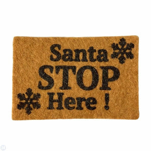 Santa Stop Here Brown Door Mat