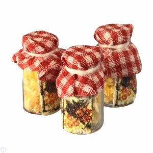 Three Honey Jars With fabric Covers
