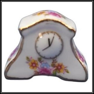 Mantle Clock White With Pink Flowers