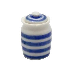 Blue & White Stripe Pot With Lid