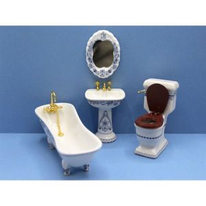 Blue and White Bathroom Set 4 Pieces