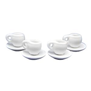 Set of 4 White Cups and Saucers