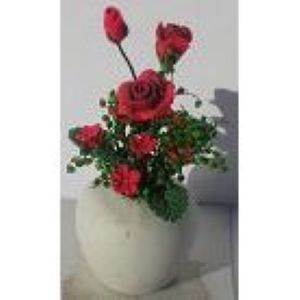 Red Roses in a White Vase