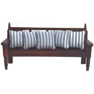 Slated Bench Seat With Blue & White Cushions