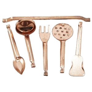 5 Copper Utensils With Hanging Rod