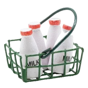 Milk Bottles in Green Basket