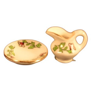 Jug And Bowl Set Green Leaves