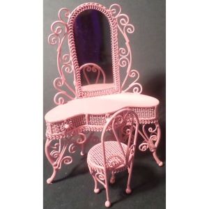 Wire Dressing Table and Chair Pink