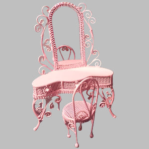 Wire Dressing Table and Chair Pink