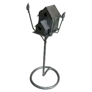 Silver Birdhouse on Stand