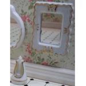 Rectangle Mirror And Toilet Brush White With Gold Trim