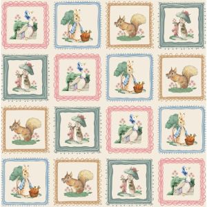 Rabbit and Friends Print on Cream Wallpaper