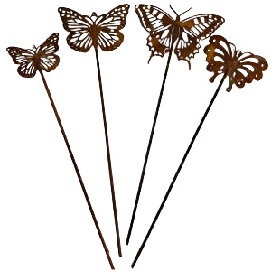 Set of 4 Rustic Large Butterflies on Spike