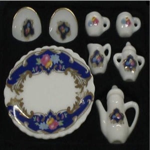 10 Piece Ceramic Tea Set Blue Design