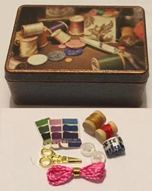 Antique Sewing Box With Accessories
