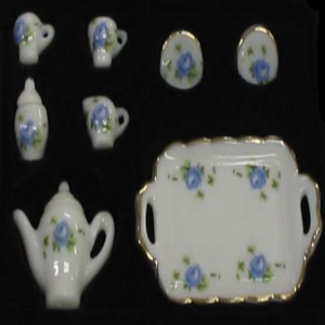 10 Piece Ceramic Tea Set White And Blue Floral