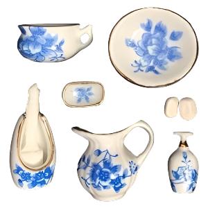 Blue Floral 9 pc Bathroom Set