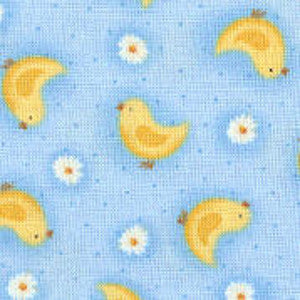 Small Chicks On Baby Blue Fabric 100% Cotton