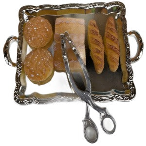Silver Tray With Tongs And Bread