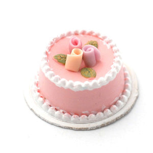 Pink & White Cake with Roses