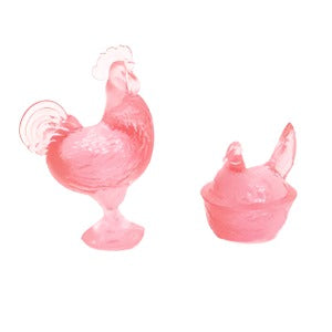 Rooster And Hen Figurines Pink