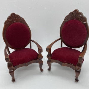 Old Oak Chairs With Red Upholstery 2 pcs