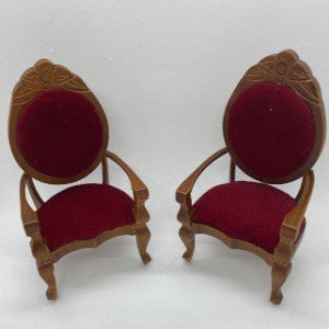 Oak Chairs With Red Upholstery 2pcs