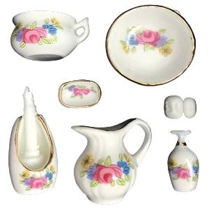 Pink Flowered Bathroom Set 9 pcs