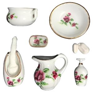 Flowered 9pc Ceramic Bathroom Set