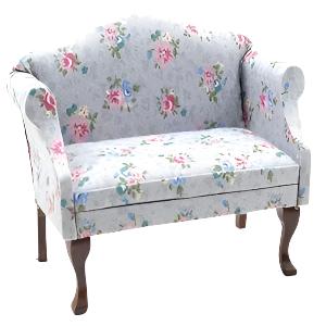 Sofa Walnut With Grey Floral Fabric