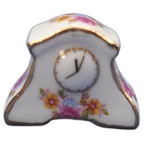 Mantle Clock White With Pink Flowers