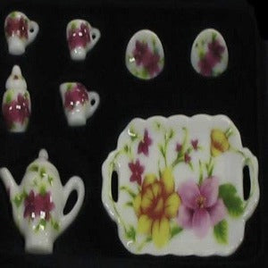 10 Piece Ceramic Tea set White And Floral